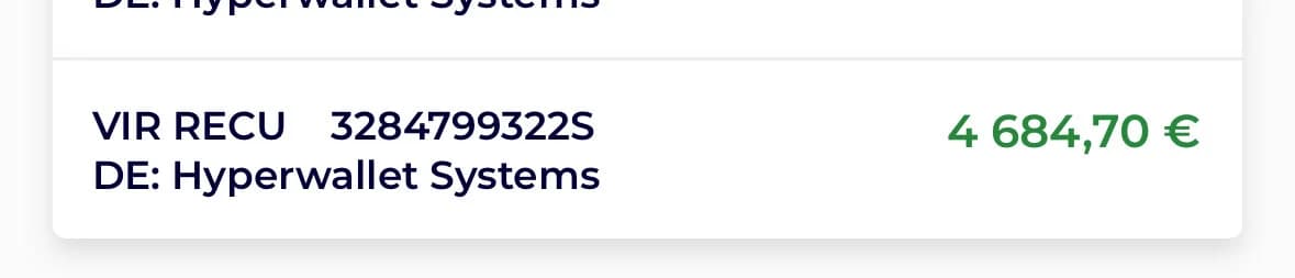 Virement reçu de Hyperwallet Systems : 4 684,70 €
