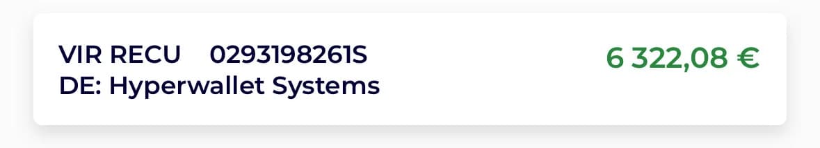 Virement reçu de Hyperwallet Systems : 6 322,08 €